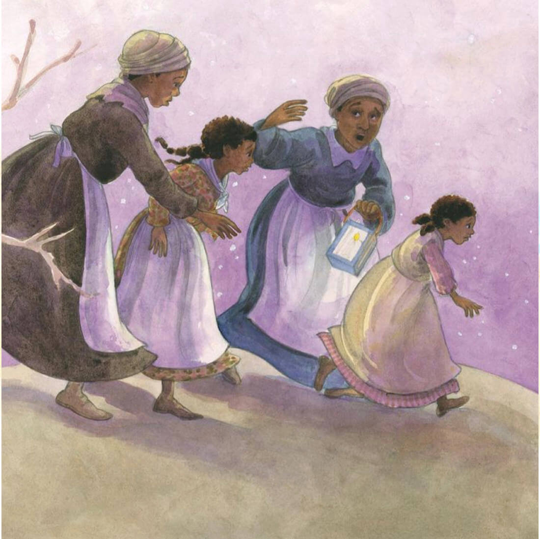 Two black women and girls running