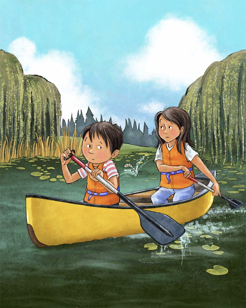 Katie Woo and Pedro in a canoe