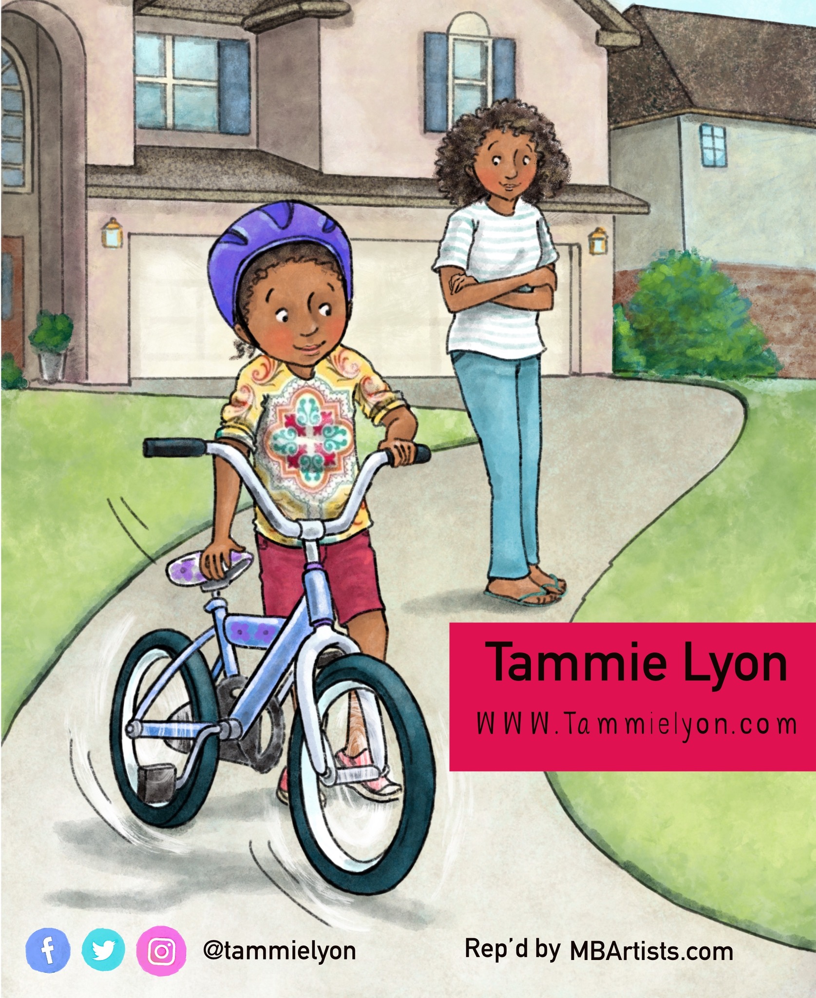 Illustration of a boy learning to ride a bicycle