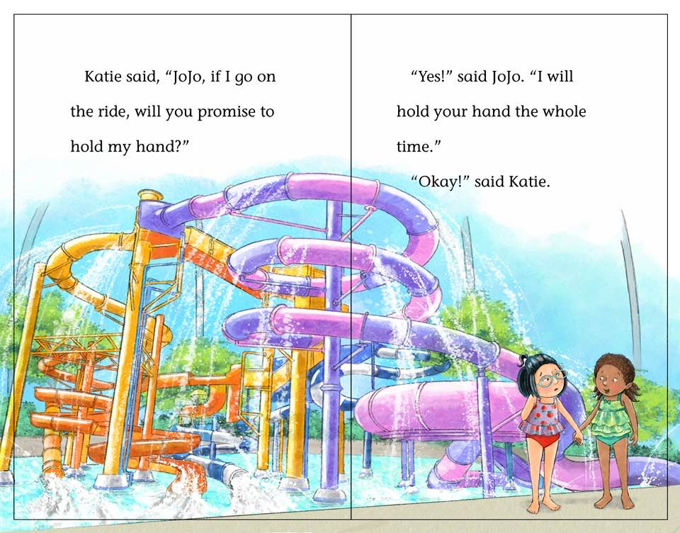 double page illustration of a water slide